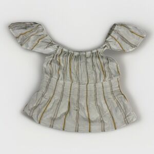 American‎ Eagle Striped Top Size XS White & Yellow Smocked Flutter Sleeves